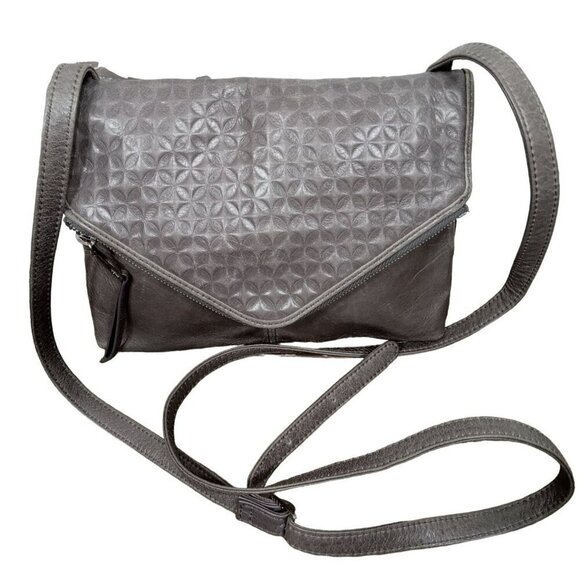 HOBO Envelope Crossbody Embossed Leather Bag Gray EUC - Picture 1 of 14